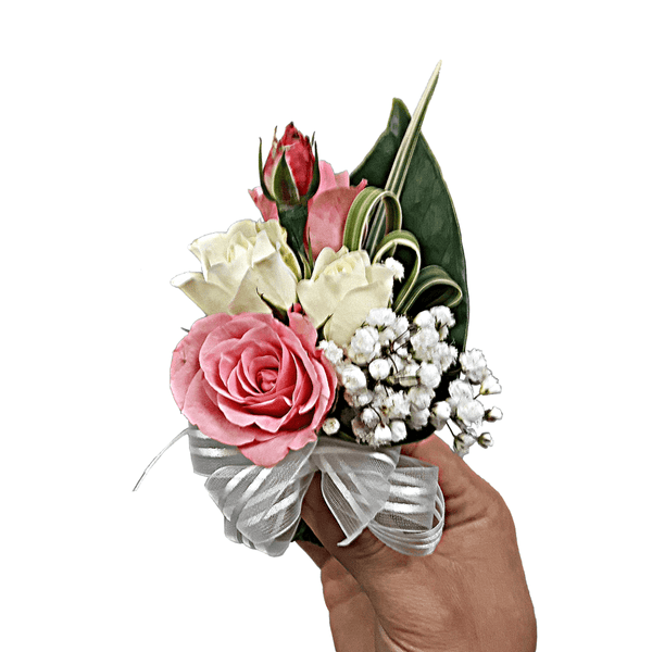 Pink and White Rose Boutonniere