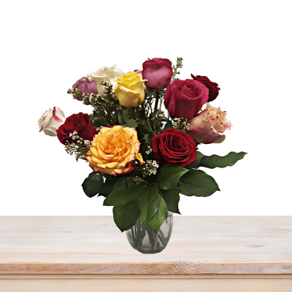 Dozen Mix Roses with Vase