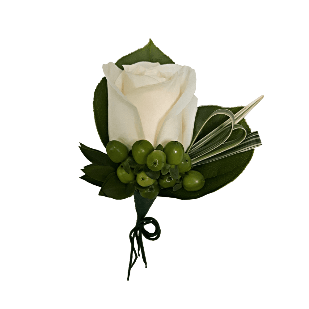 White Rose Hypericum Boutonniere